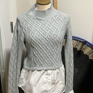 Maeve Twofer Grey Turtleneck with Crisp White Blouse Size Small